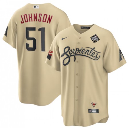Men's Arizona Diamondbacks #51 Randy Johnson Gold 2023 World Series City Connect Cool Base Stitched Baseball Jersey