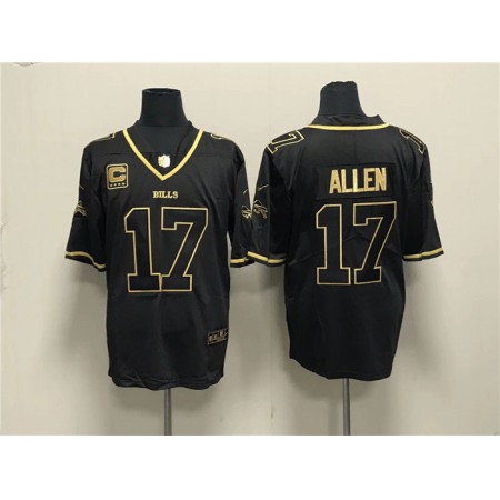 Men's Buffalo Bills #17 Josh Allen Black Gold With 4-star C Patch Limited Stitched Jersey