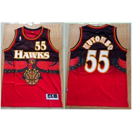 Hawks #55 Dikembe Mutombo Red Throwback Stitched NBA Jersey