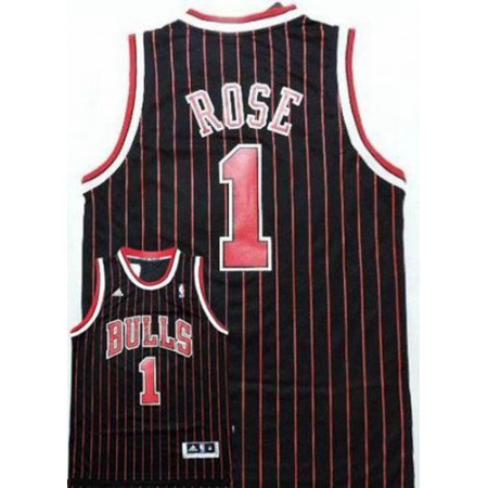 Bulls #1 Derrick Rose Black Red Strip Stitched NBA Jersey