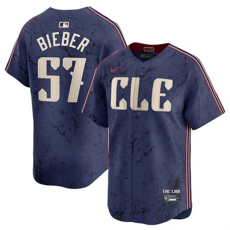 Youth Cleveland Guardians #57 Shane Bieber Navy 2024 City Connect Limited Stitched Baseball Jersey