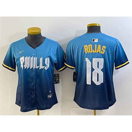 Women's Philadelphia Phillies #18 Johan Rojas Blue 2024 City Connect Limited Stitched Baseball Jersey