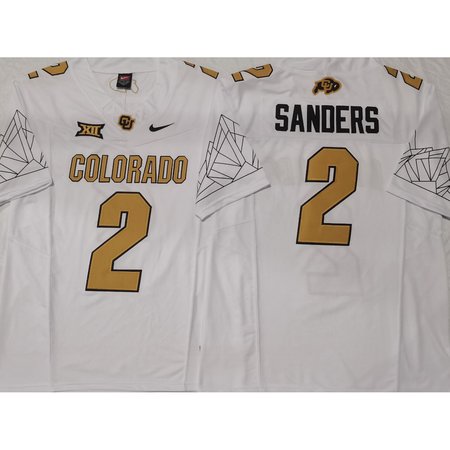 Men's Colorado Buffaloes White #2 Sanders Stitched Jersey