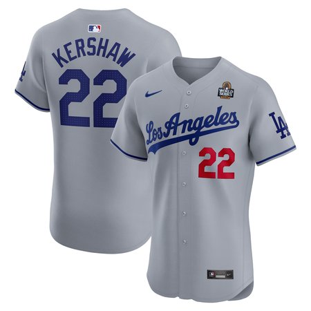 Men's Los Angeles Dodgers Clayton Kershaw Nike Gray 2024 World Series Road Elite Player Jersey