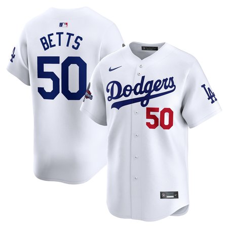 Men's Los Angeles Dodgers Mookie Betts Nike White 2024 World Series Champions Home Limited Player Jersey