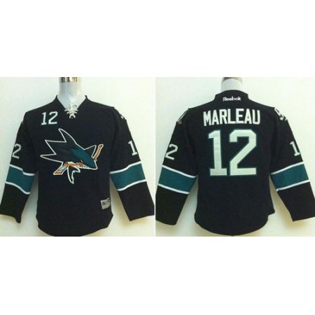 Sharks #12 Patrick Marleau Black Stitched Youth NHL Jersey