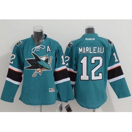 Sharks #12 Patrick Marleau Green Stitched Youth NHL Jersey