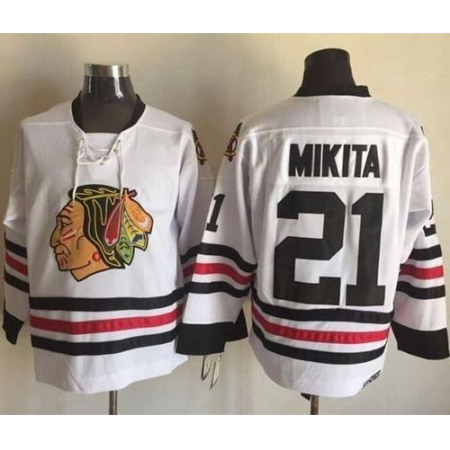 Blackhawks #21 Stan Mikita White CCM Throwback Stitched NHL Jersey